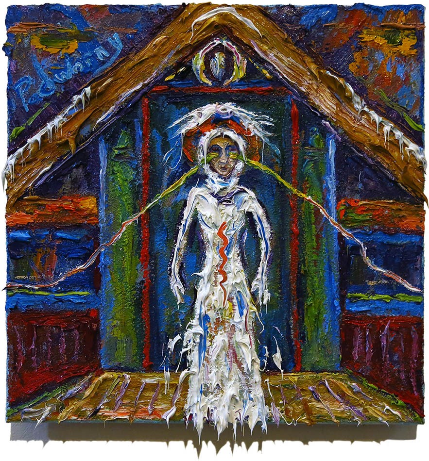 ORIGINAL OIL█PAINTING VINTAGE ART█SIGNED EXPRESSIONIST ABSTRACT RELIGIOUS CHURCH