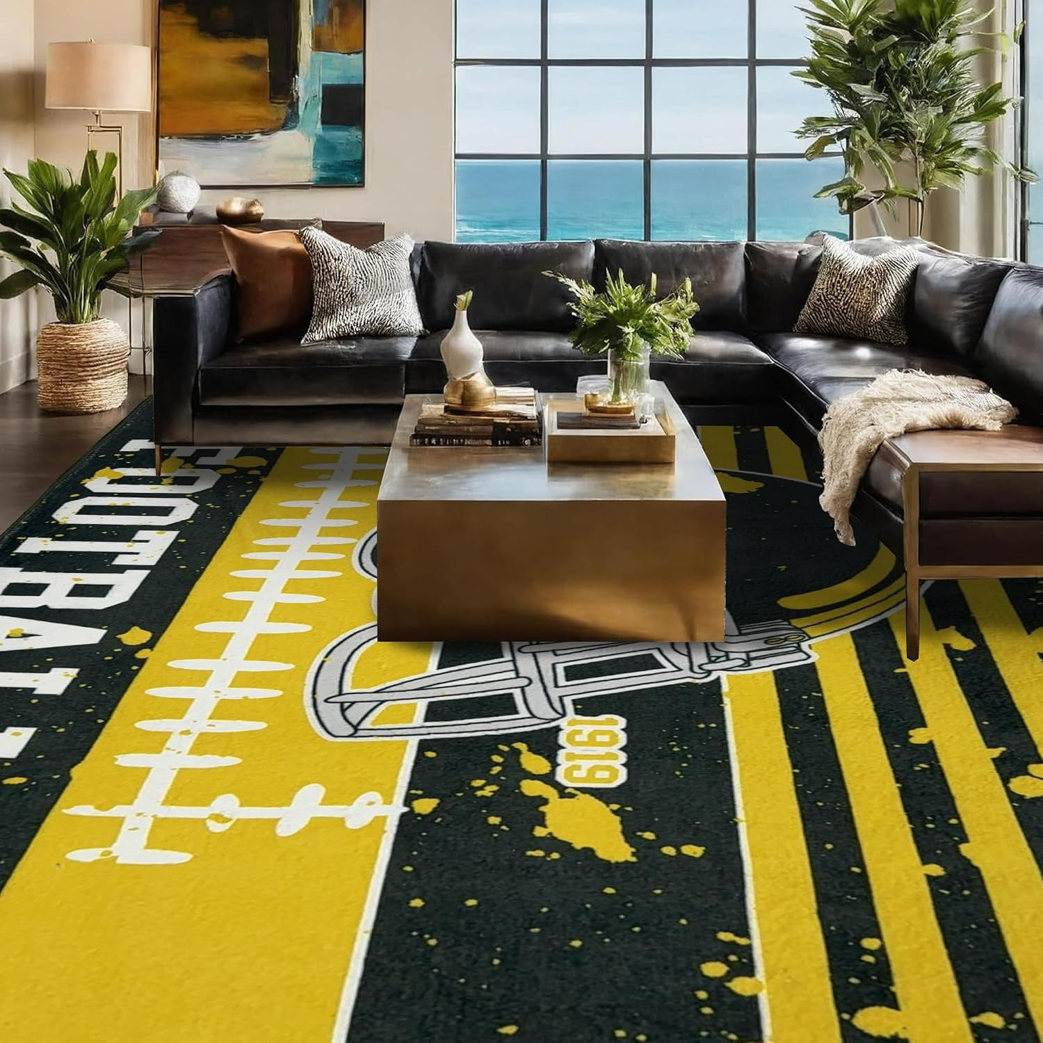 Washable Area Rugs 8X10Ft, Low Pile Non-Slip Modern Abstract Soft Rug for Living