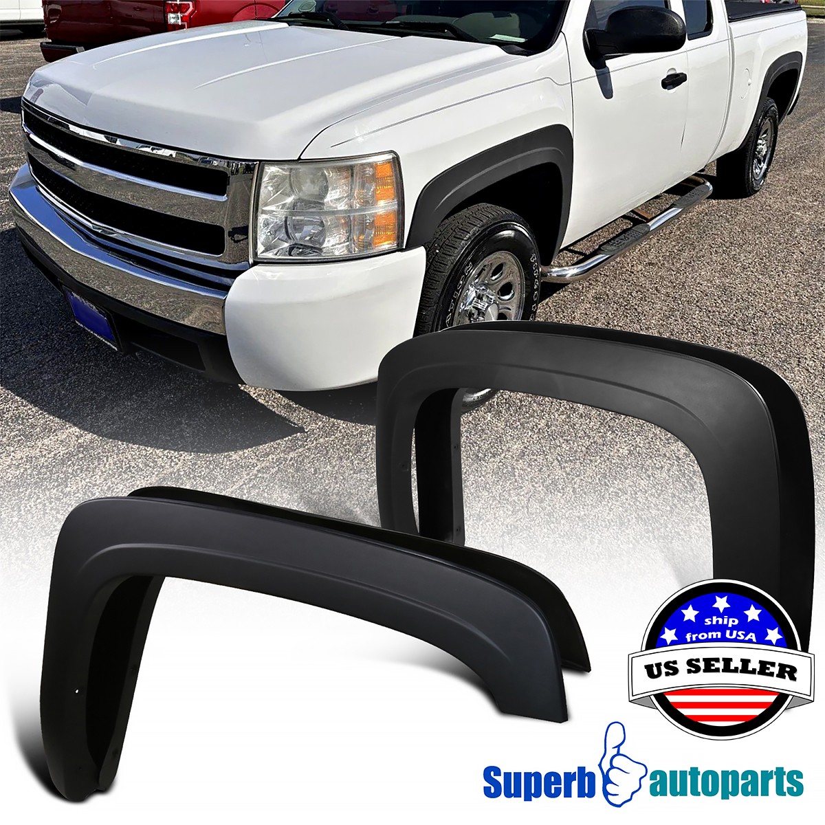 Fits 2007-2013 Silverado 1500 2500HD Long Bed Fleetside OE Style Fender Flare