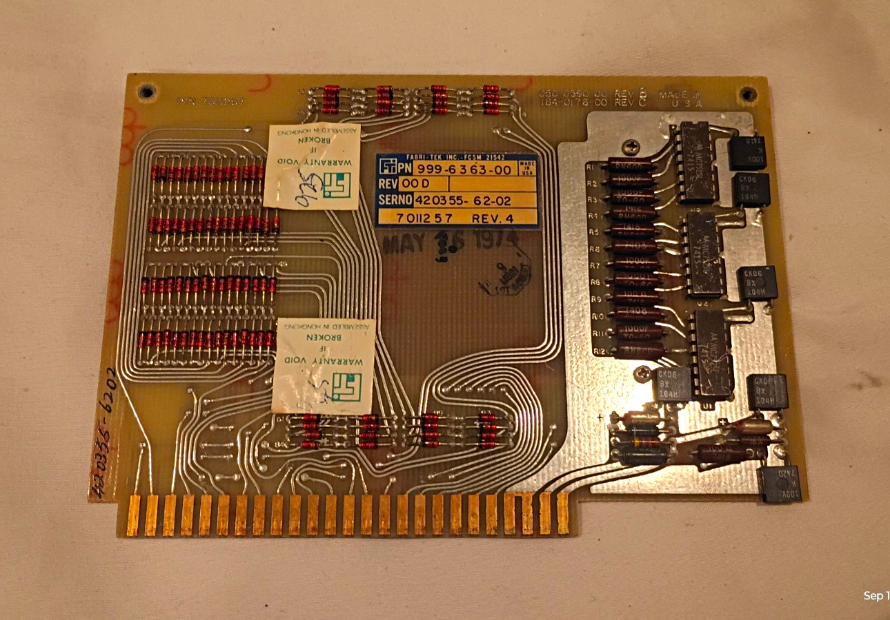 1974 Fabri-Tek Magnetic Core Memory Board 999-6363-00 7011257 Vintage Computer