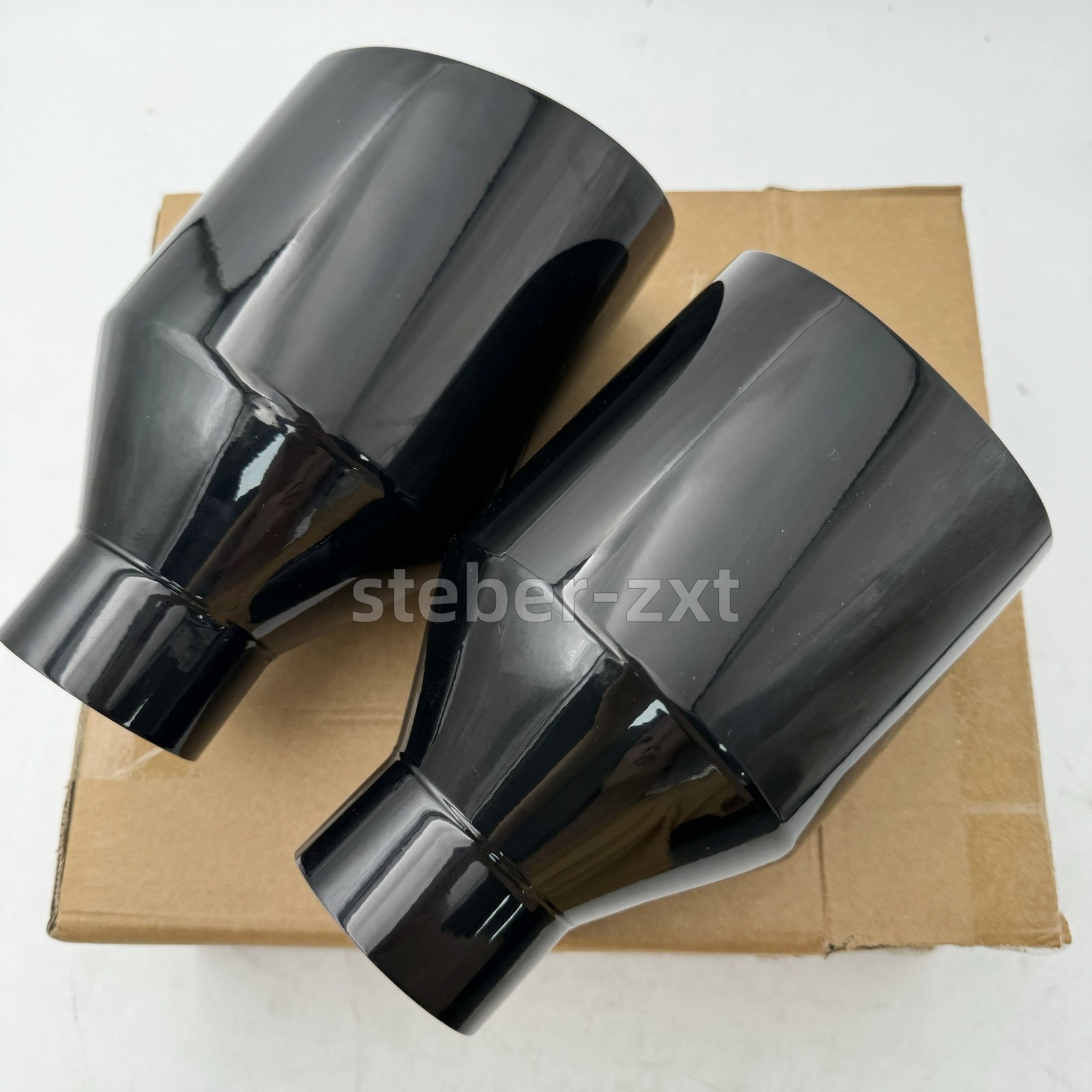 Pair Dodge RT SRT RAM 5″ Big Black Exhaust Tip 2.5″ Inlet Angle Cut Double Wall