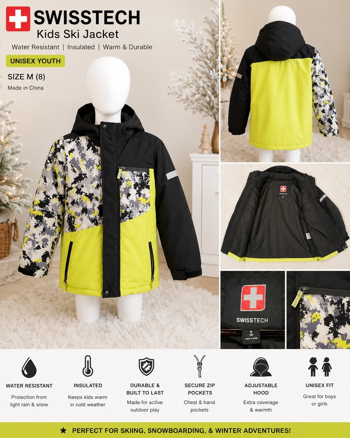 SwissTech Kids Unisex Youth Ski Jacket - Size M (8)