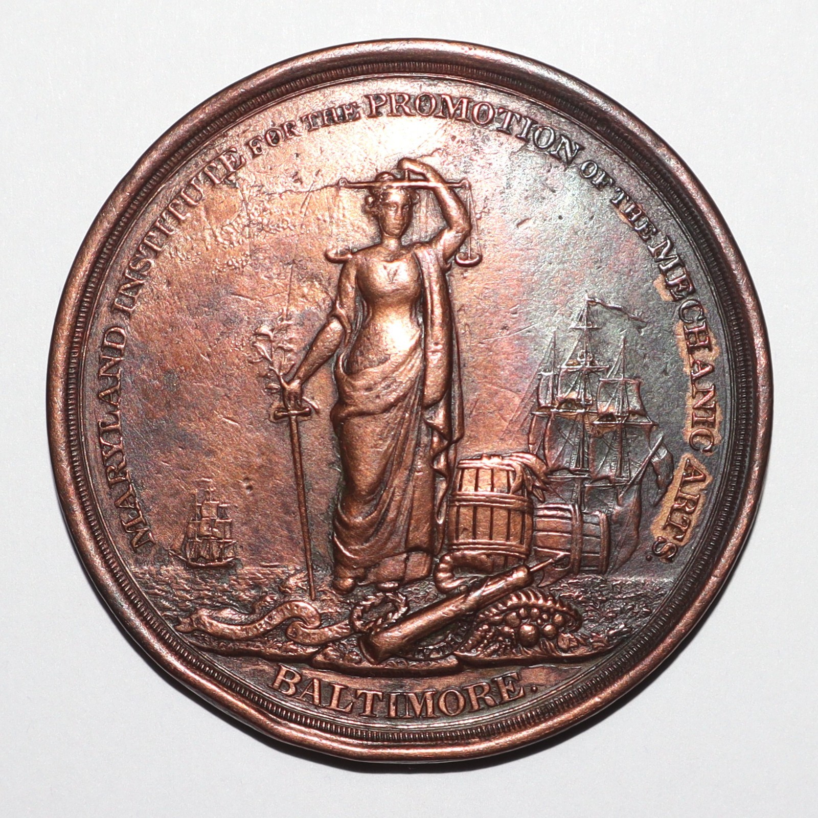 1852 Maryland Institute for the Promotion of Mechanic Arts Copper Award Medal