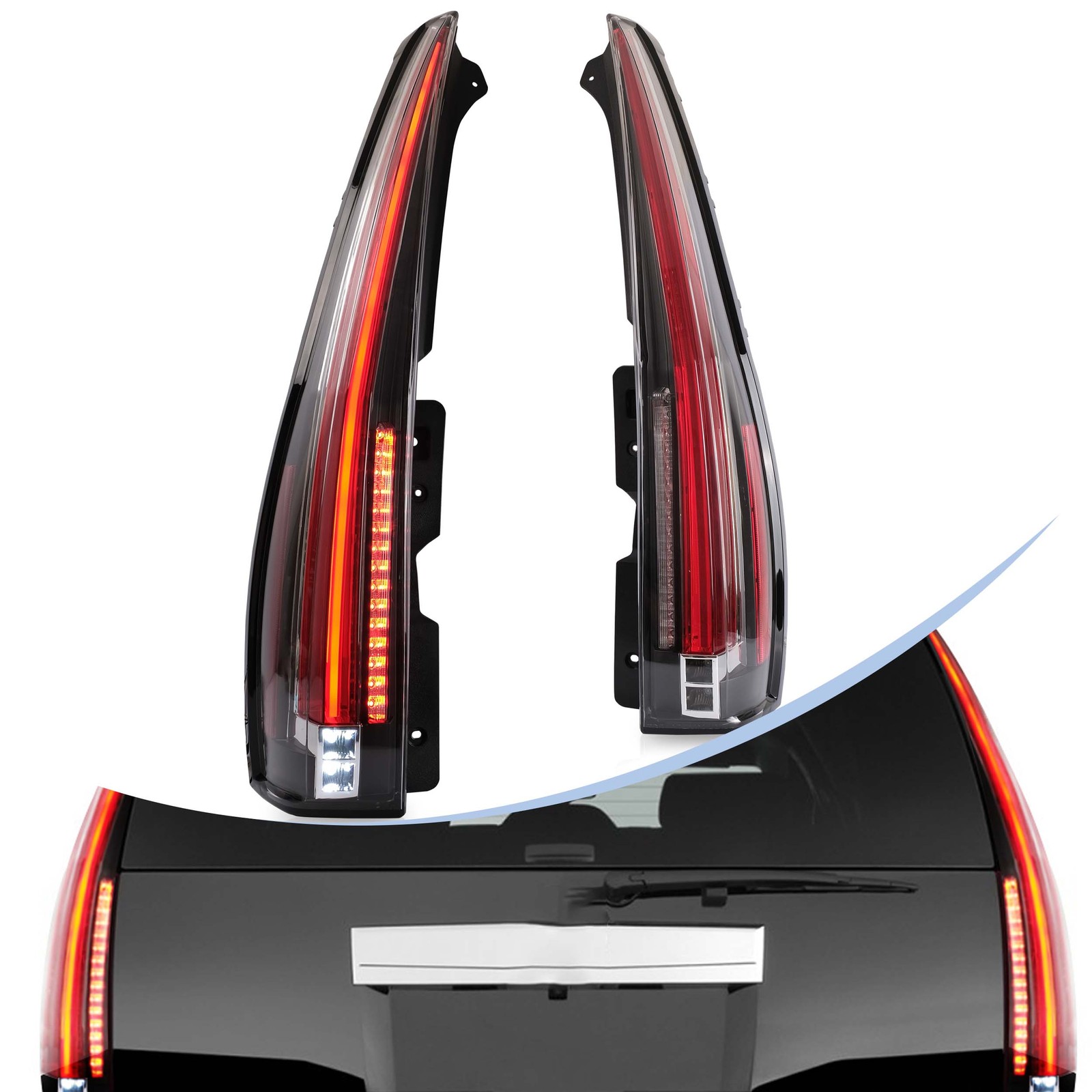 2*VLAND Full LED Rear Tail Lights For 2007-2014 Cadillac Escalade/ESV Flow Turn