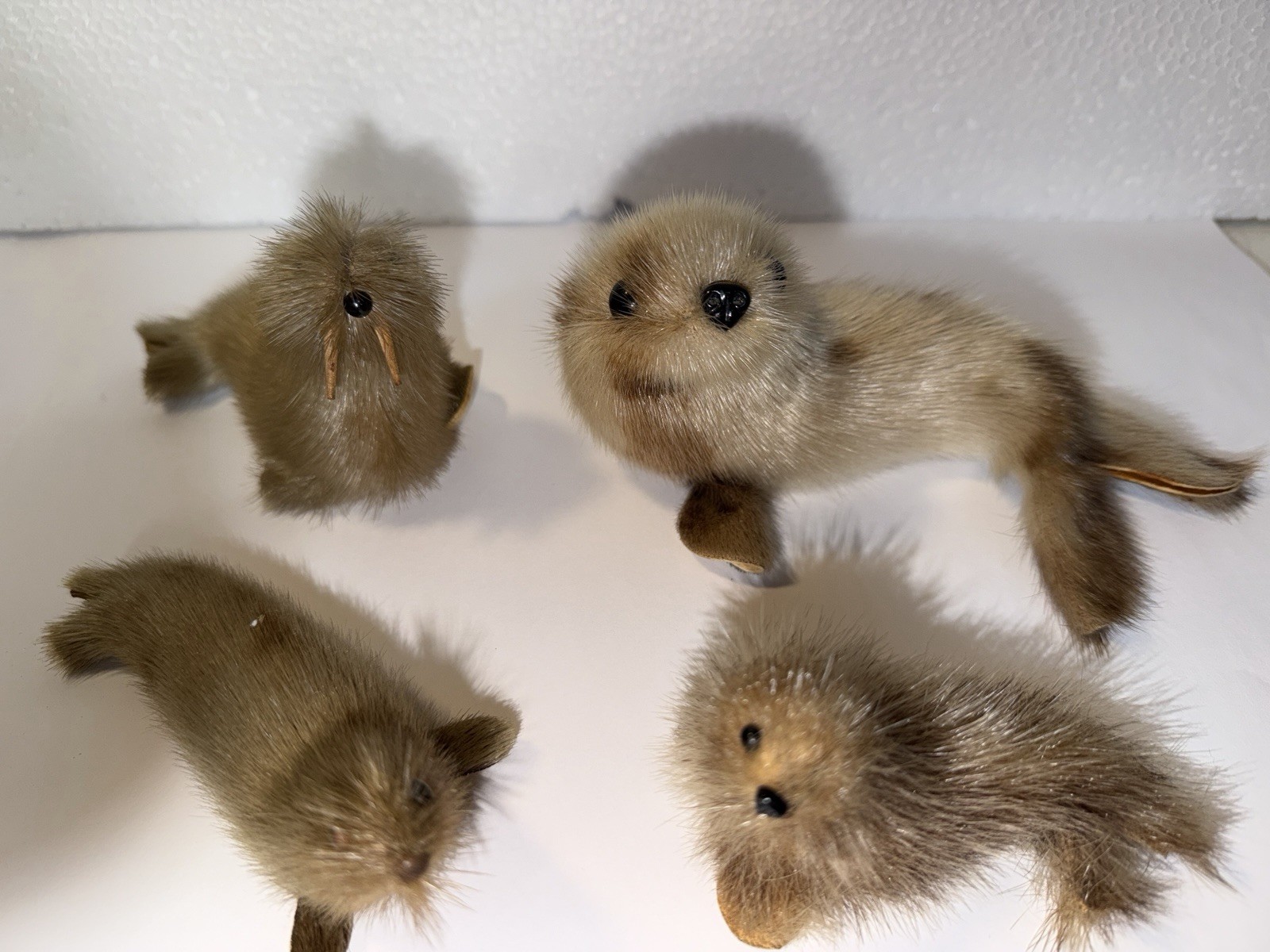 Vintage West Germany Arctic Seal Fur Figurines Lot of 4 Walrus Seals Real Fur