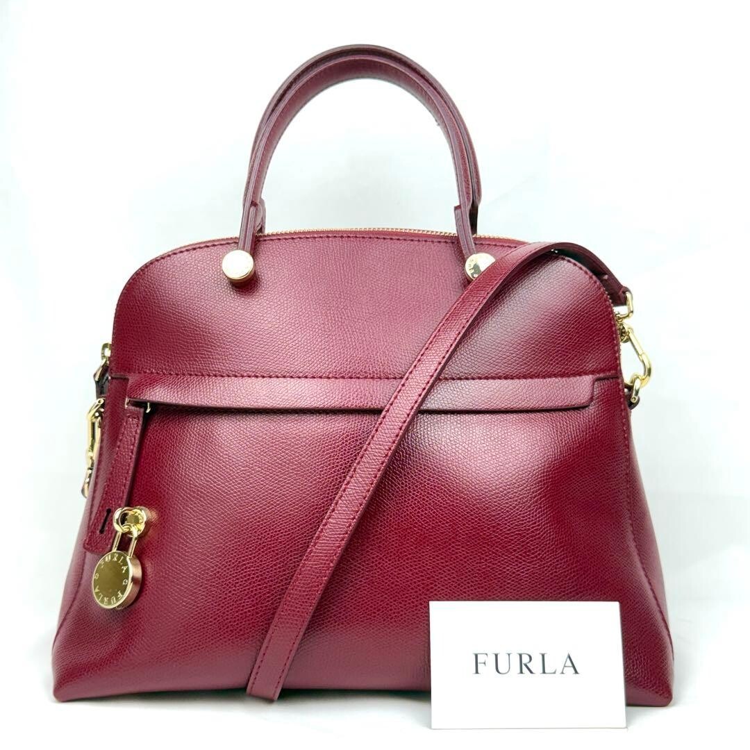 Furla Piper Red Leather 2Way Shoulder Bag Gold Hardware Crossbody Tote Italy
