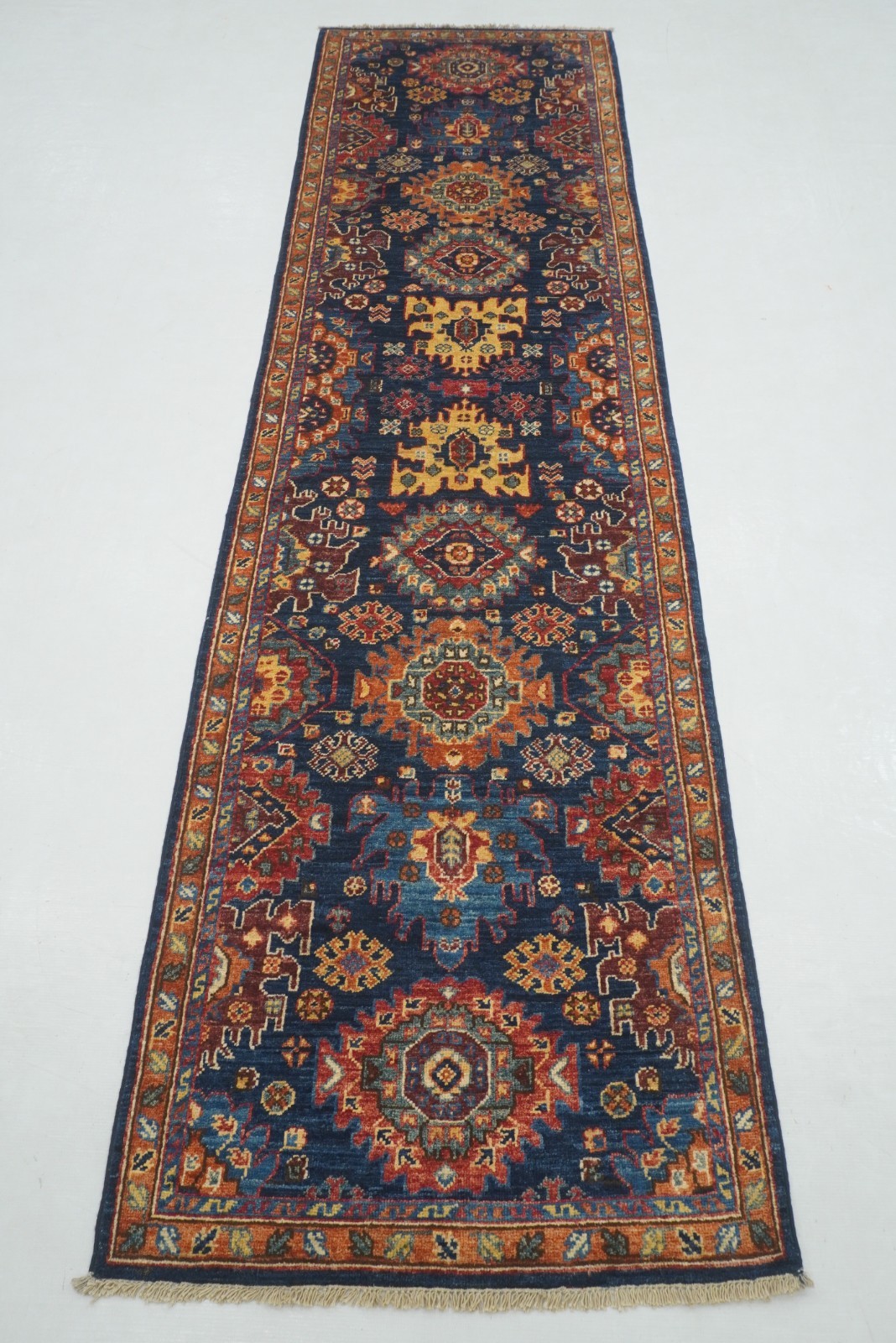 3x8 ft Navy Blue Afghan Hand knotted Oriental Runner Rug 3x8 ft Navy Blue Afghan Hand knotted Oriental Runner Rug