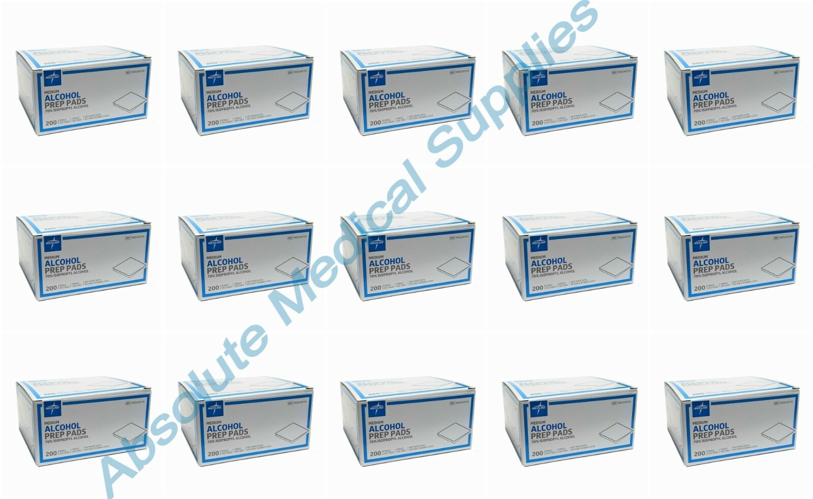 *15-Packs* Medline Alcohol 200 Prep Pads Sterile 2-Ply Medium MDS090735