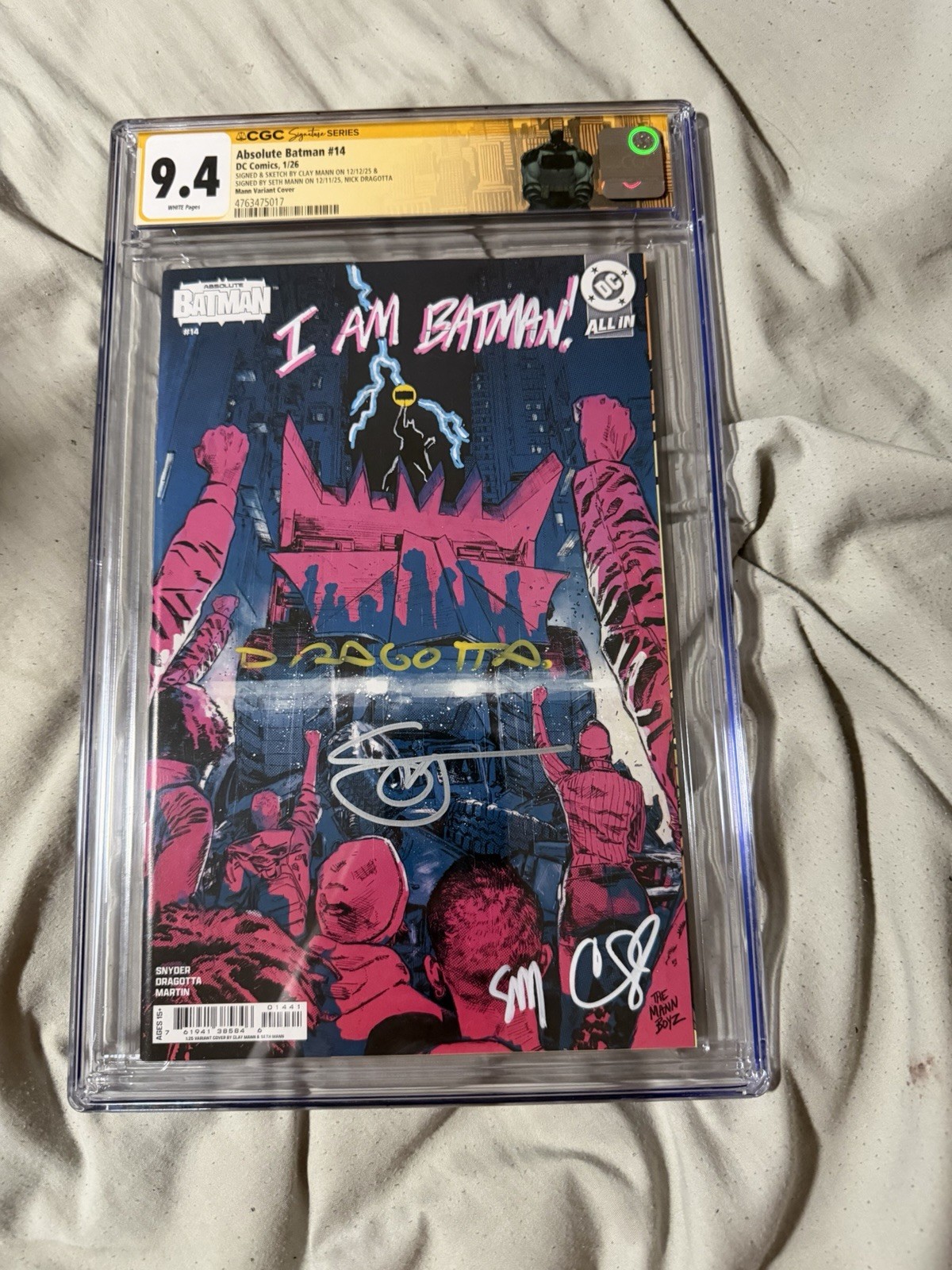1 OF 1 ABSOLUTE BATMAN #14 1:25 CGC SS SKETCH 4X SETH CLAY MANN SNYDER DRAGOTTA 1 OF 1 ABSOLUTE BATMAN #14 1:25 CGC SS SKETCH 4X SETH CLAY MANN SNYDER DRAGOTTA