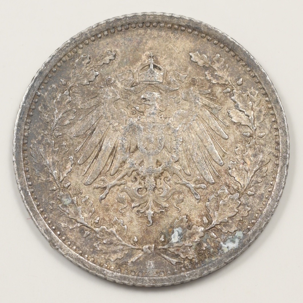Germany 1915-A William II 1/2 Mark Silver P151531