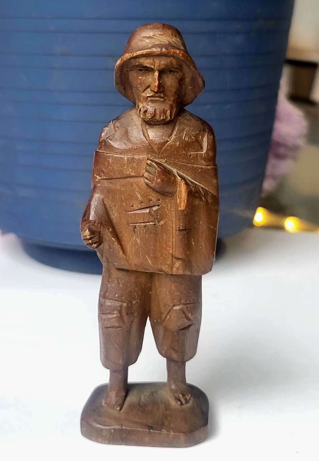 Vtg Hand Carved Wood Man Figurine Traveler Miniature 4 Vtg Hand Carved Wood Man Figurine Traveler Miniature 4