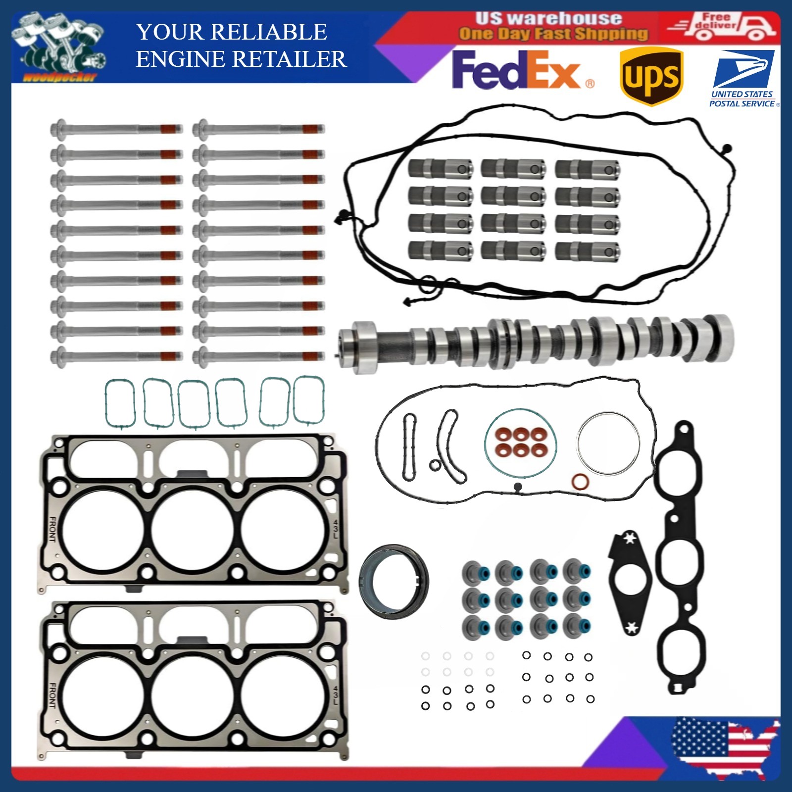  4.3L NON AFM Camshaft Lifters Gasket Set for 2014-20 Chevrolet GMC Sierra 1500