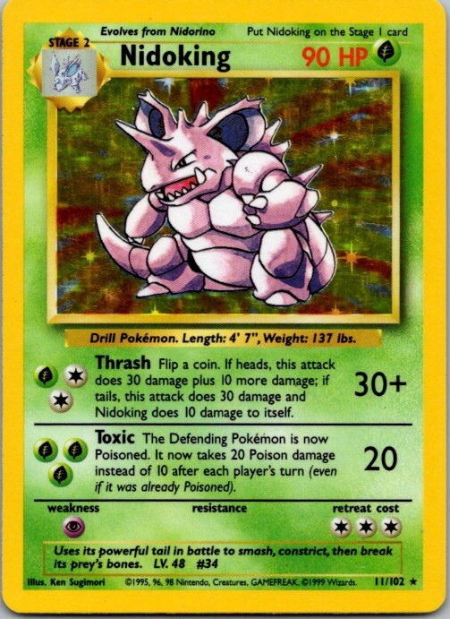 Pokemon TCG Nidoking 11/102 Base Set Holo Rare English 1999 WOTC HP 90 💎 Pokemon TCG Nidoking 11/102 Base Set Holo Rare English 1999 WOTC HP 90 💎