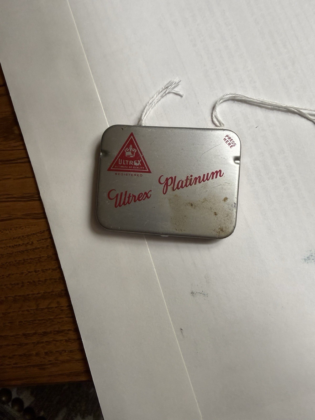 1950s Vintage Full ULTREX PLATINUM Metal Tin 3 Rubber Prophylactic Condoms 1950s Vintage Full ULTREX PLATINUM Metal Tin 3 Rubber Prophylactic Condoms