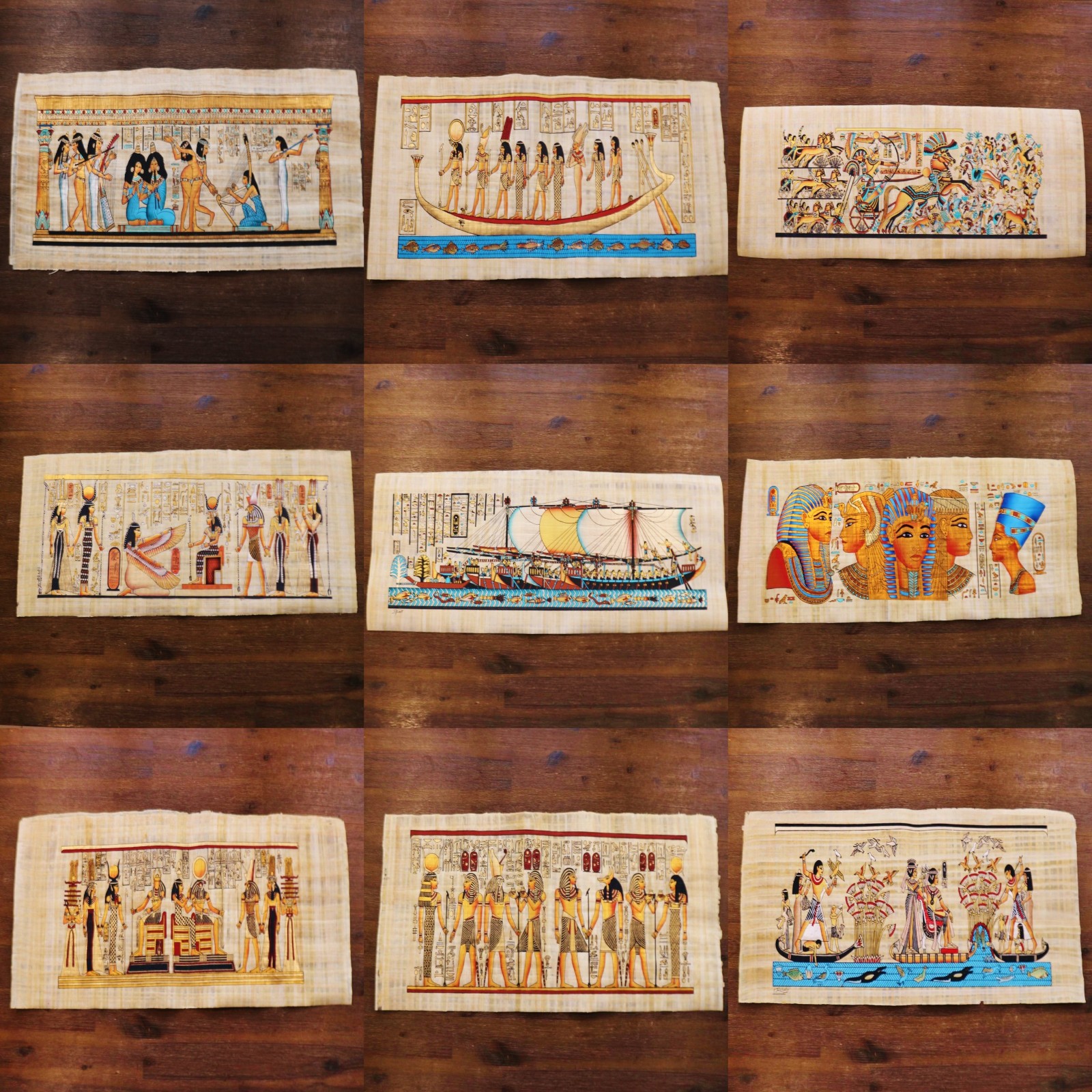 Authentic Collection Set of 9 Large Egyptian Papyrus Art Paintings_32