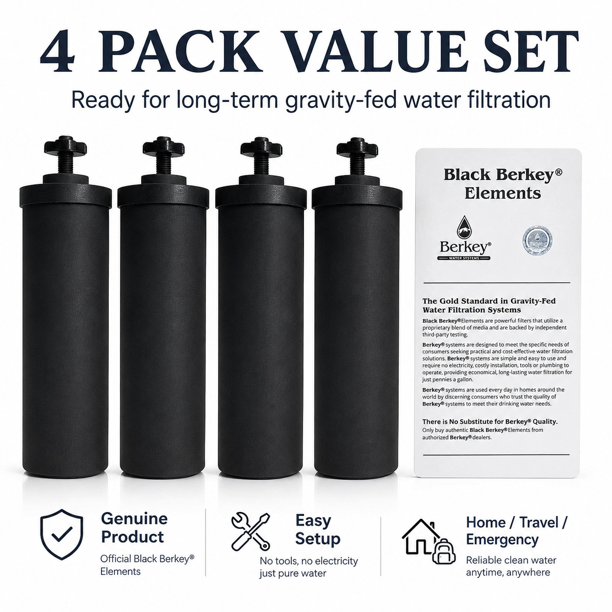 Berkey Authentic Black BB9-2 Water replacement Filters For Berkey 4 PACK Berkey Authentic Black BB9-2 Water replacement Filters For Berkey 4 PACK