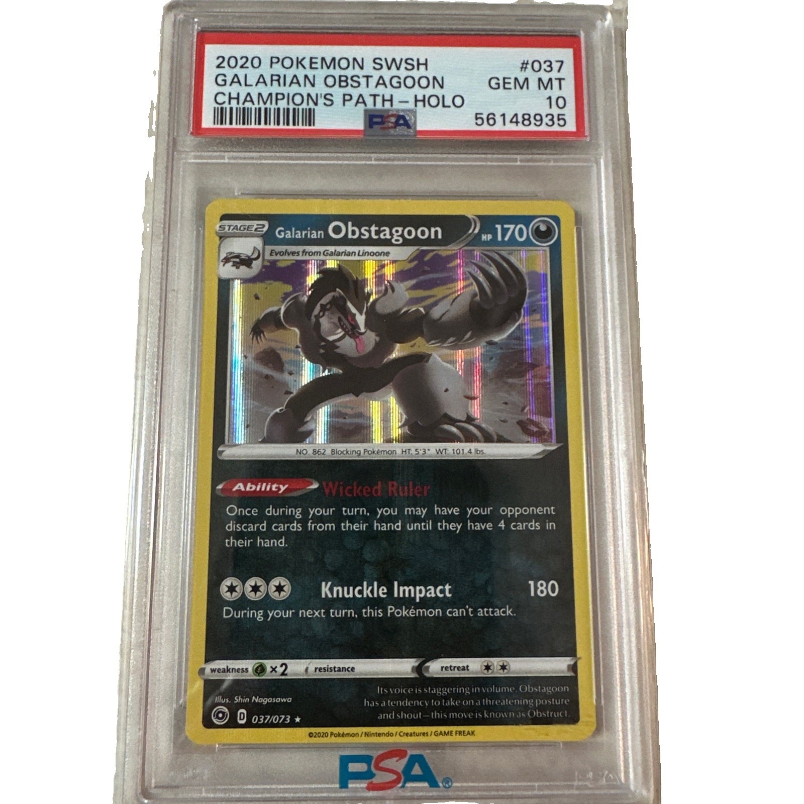 2020 POKEMON SWORD & SHIELD CHAMPION'S PATH #037 GALARIAN OBSTAGOON-HOLO PSA 10 2020 POKEMON SWORD & SHIELD CHAMPION'S PATH #037 GALARIAN OBSTAGOON-HOLO PSA 10