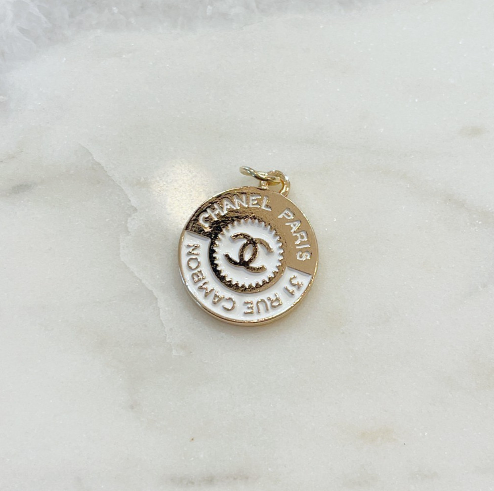 Designer Gold and White Round Zipperpull | set of 1 STAMPED