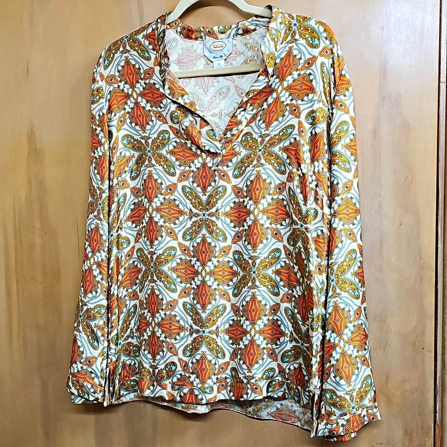 Talbots Silk Paisley Collared Button-Front Long Sleeve Blouse Womens 12 Talbots Silk Paisley Collared Button-Front Long Sleeve Blouse Womens 12
