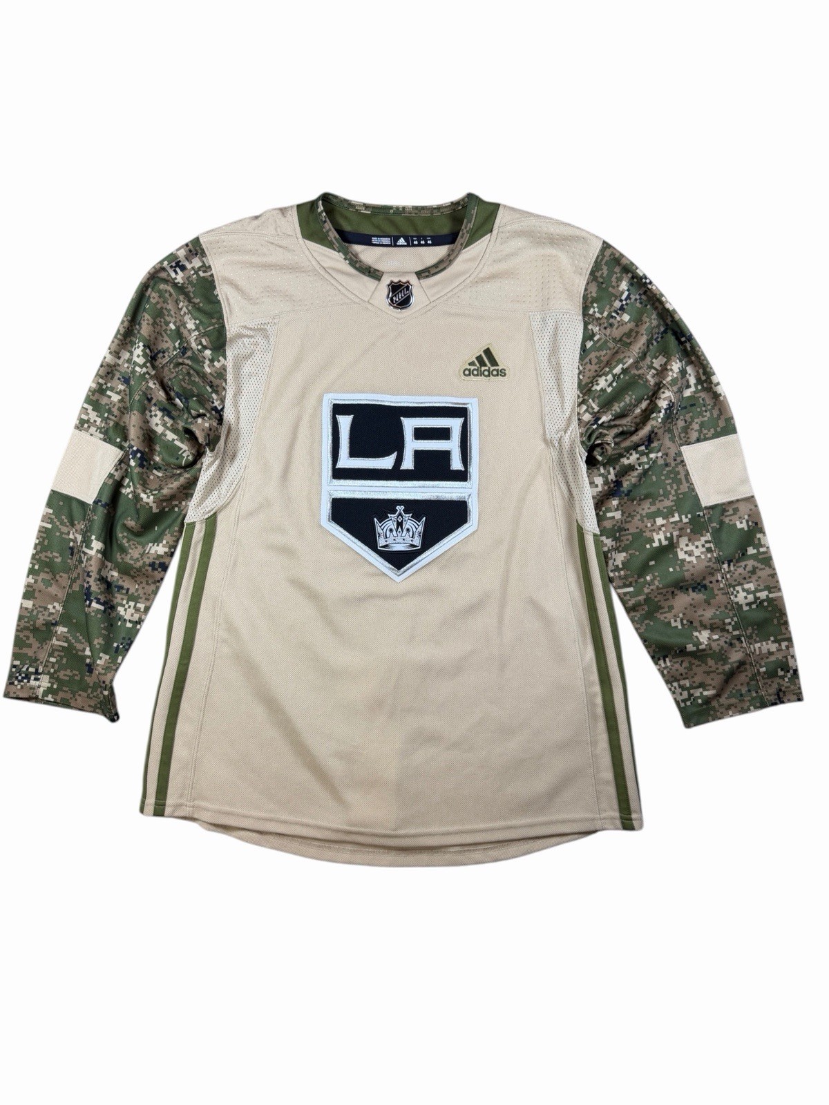 Adidas LA Kings NHL Jersey Mens 46 Military Camo Hockey Authentic Fight Strap