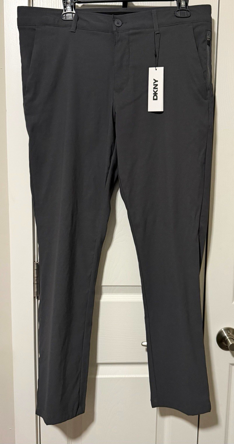 DKNY Men’s Gray Slim Fit Stretch Chino Pants Expandable Waist Zip Pocket 33 DKNY Men’s Gray Slim Fit Stretch Chino Pants Expandable Waist Zip Pocket 33
