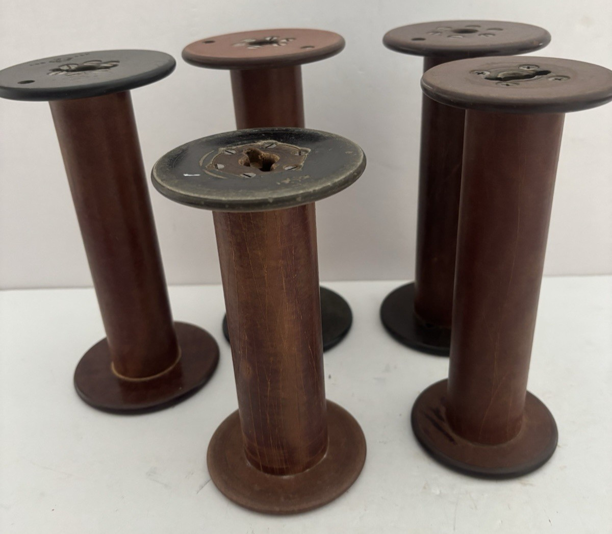 Lot of 5 Antique Wooden Industrial Textile Bobbins/Spools - 6-1/2 Lot of 5 Antique Wooden Industrial Textile Bobbins/Spools - 6-1/2