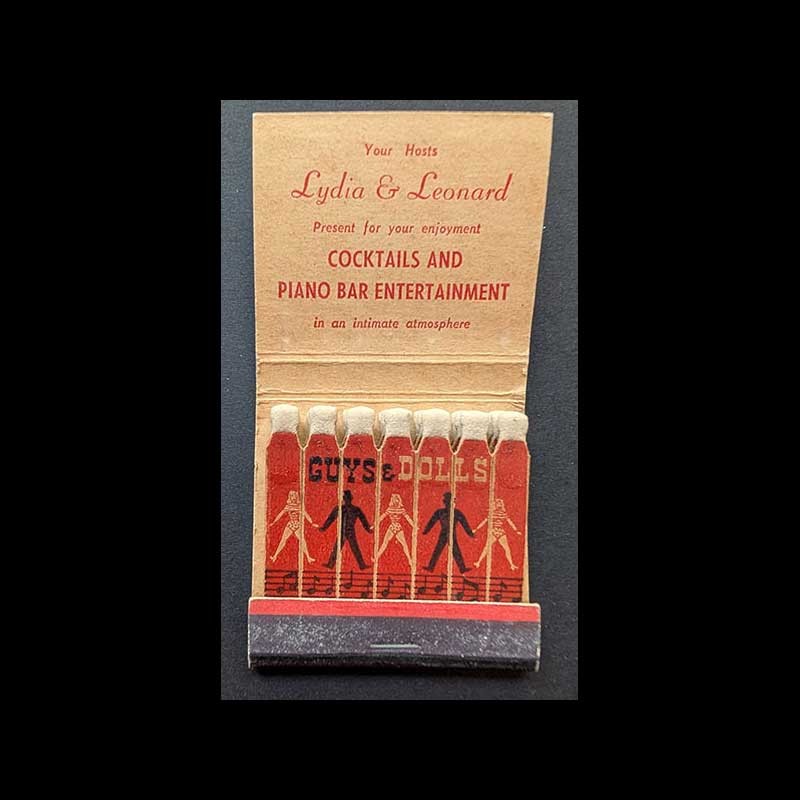 Feature Matchbook Full Book Guys & Dolls Piano Bar Entertainment Pasadena CA