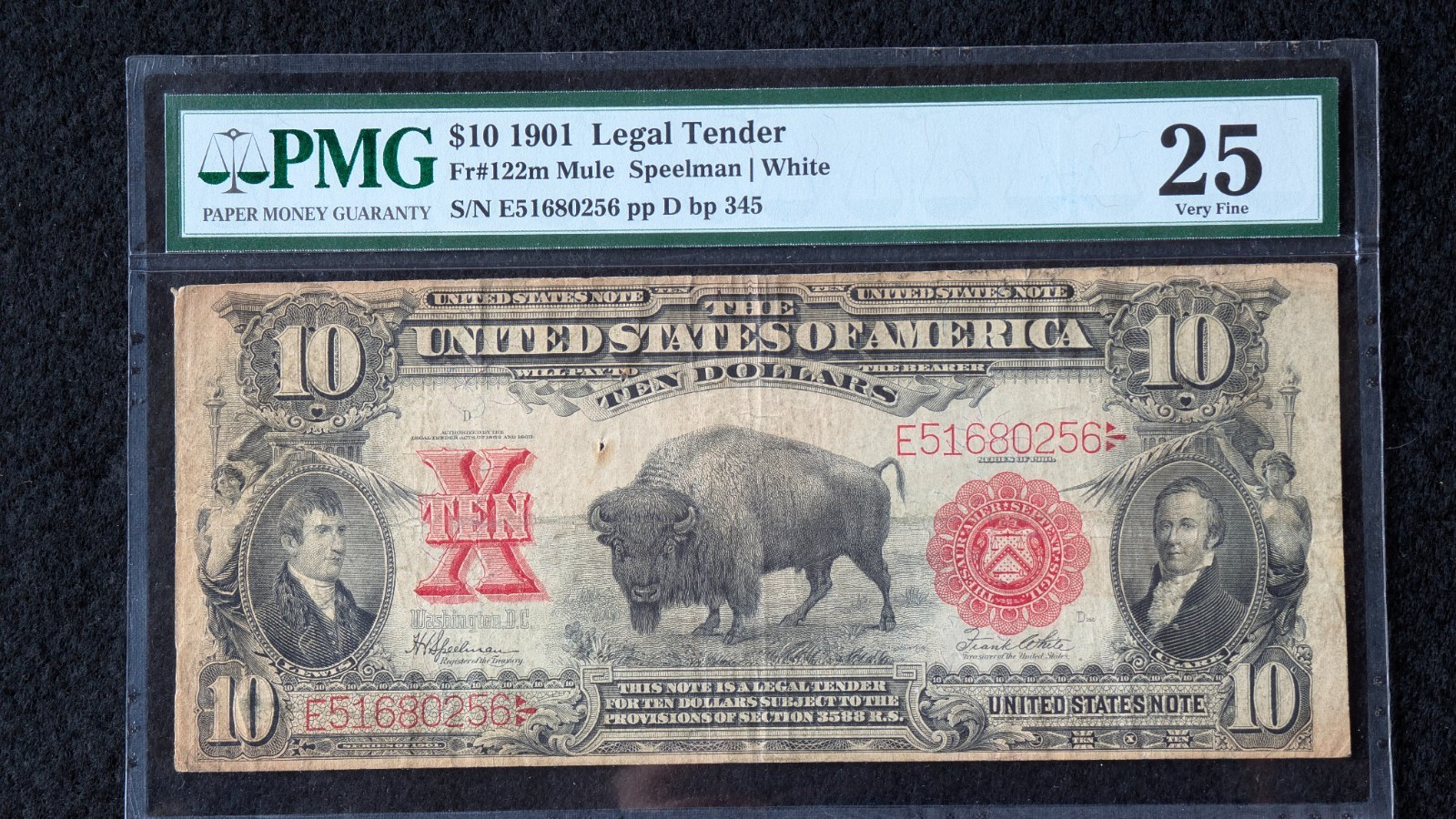 1901 $10 Bison Legal Tender Note Fr.122m PMG Very Fine 25 Speelman