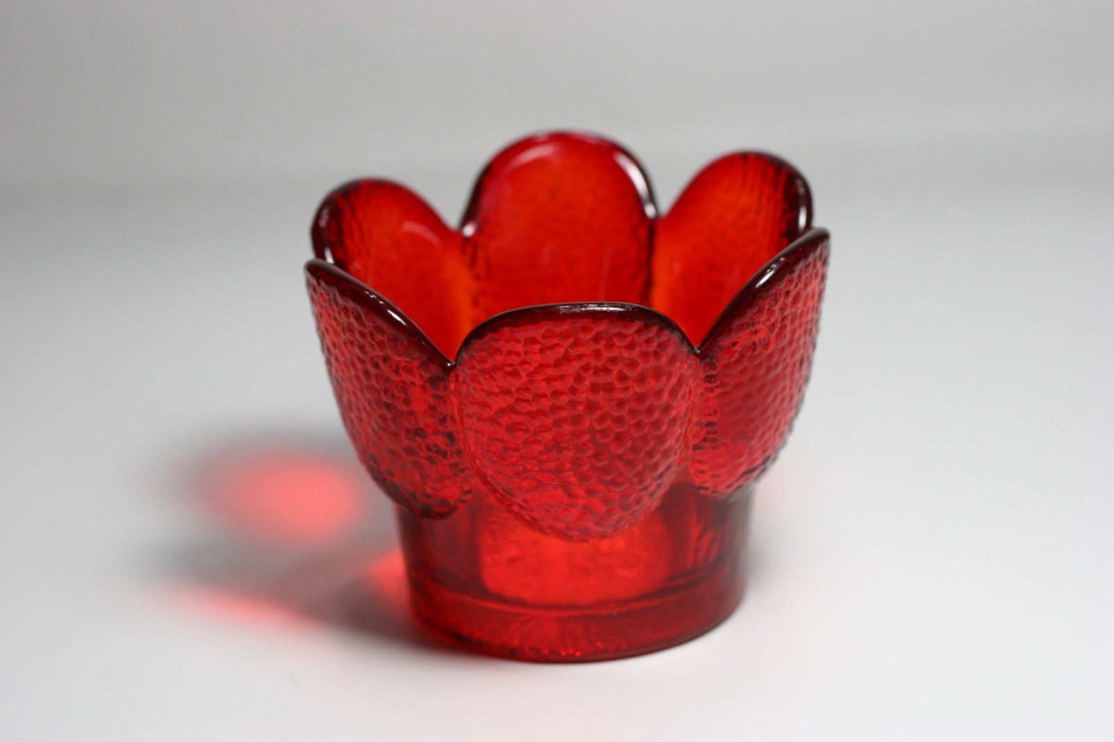 Viking MCM Glass Red Amberina 6 Petal Candle Holder Pebble Texture w /Sticker Viking MCM Glass Red Amberina 6 Petal Candle Holder Pebble Texture w /Sticker