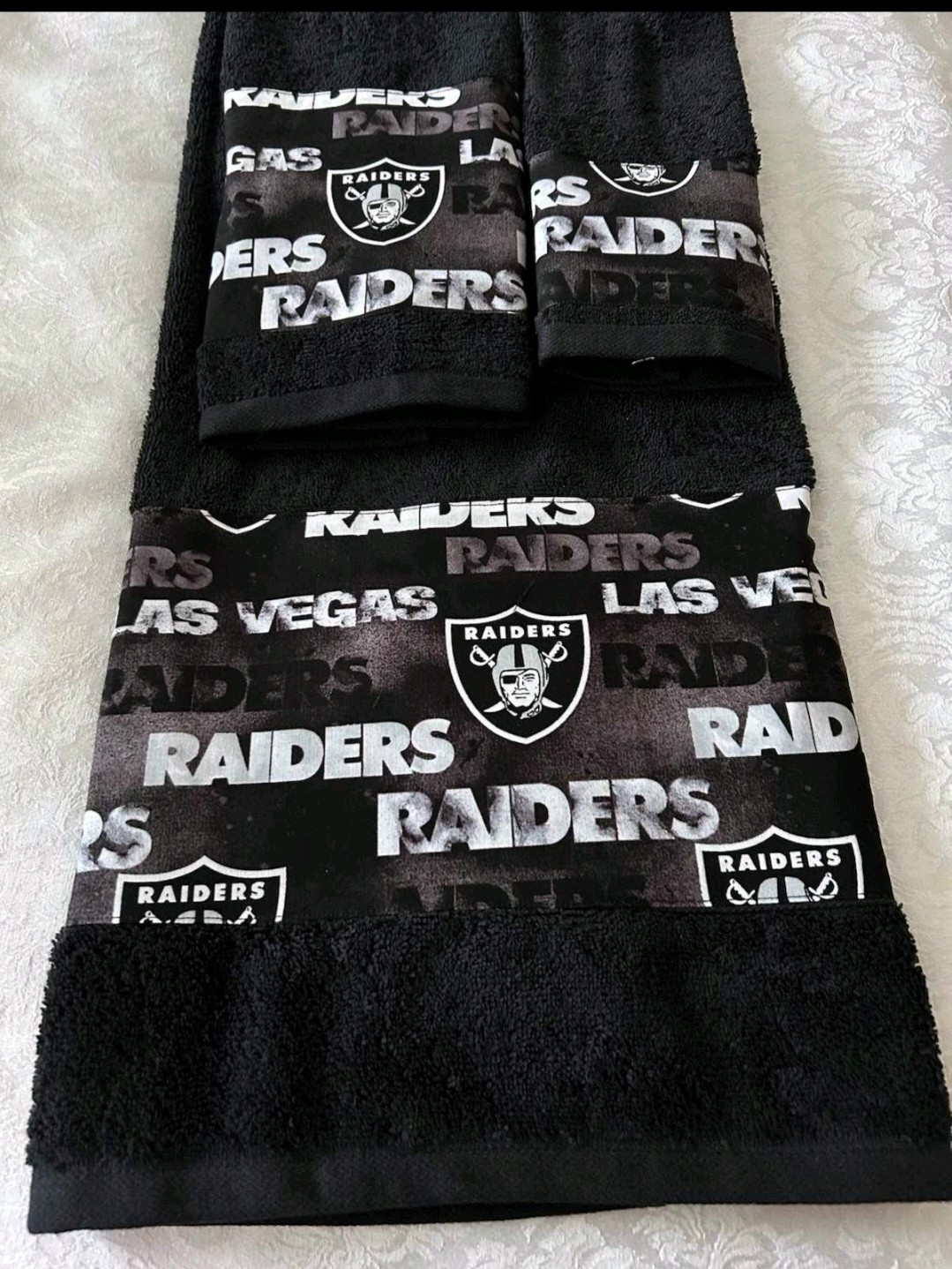 Las Vegas Raiders 3 Piece Bath Towel Set  Handmade   GREAT GIFT