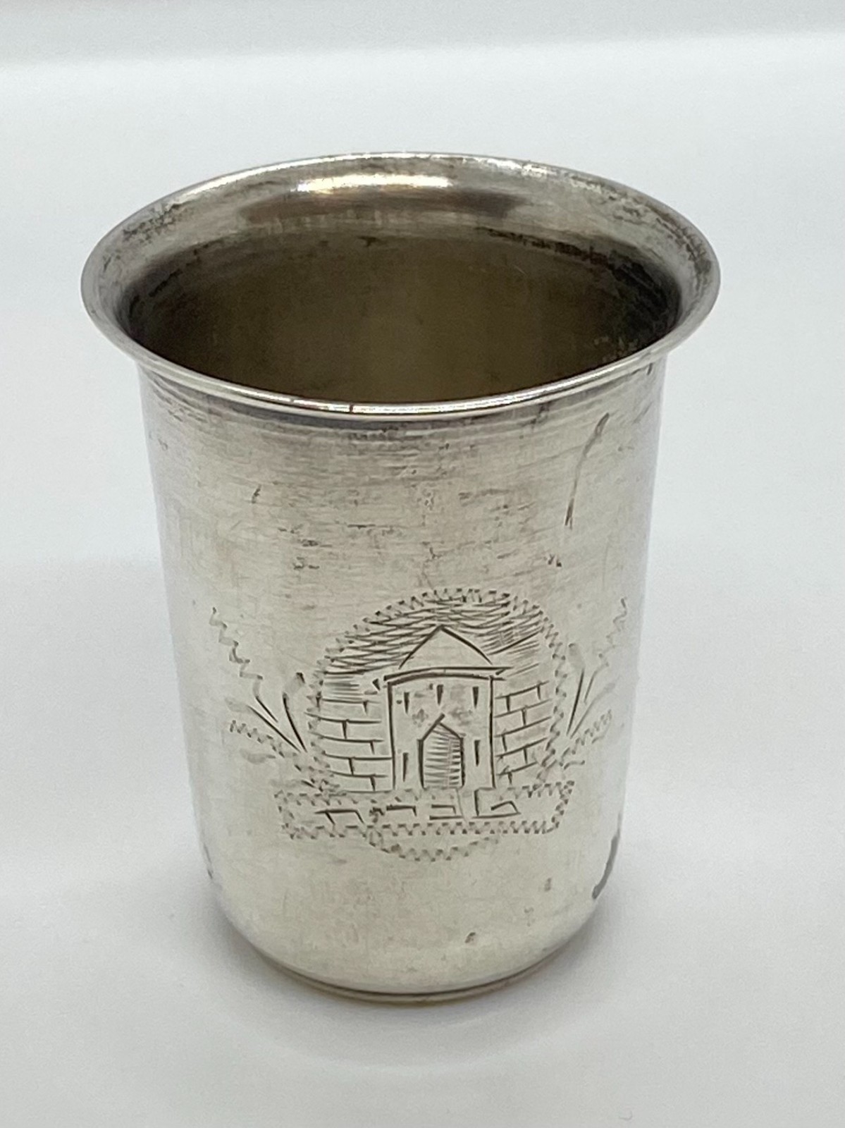 Antique Hand-Engraved Silver Cup – 833 Silver – Judaica / Middle Eastern Art