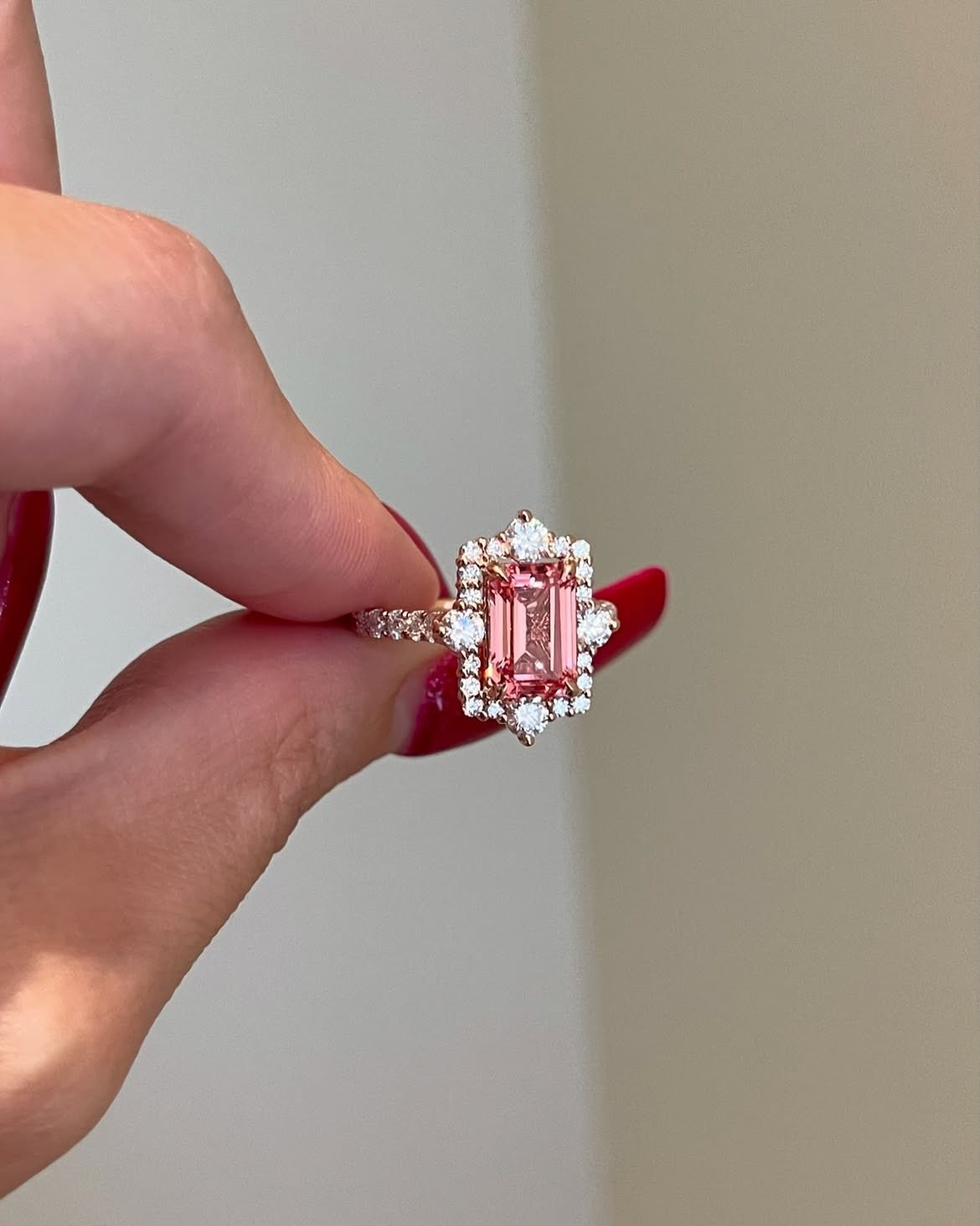 Classic 6.30 Carat Emerald Cut Pink Sapphire Elegant Engagement 18K Yellow Gold