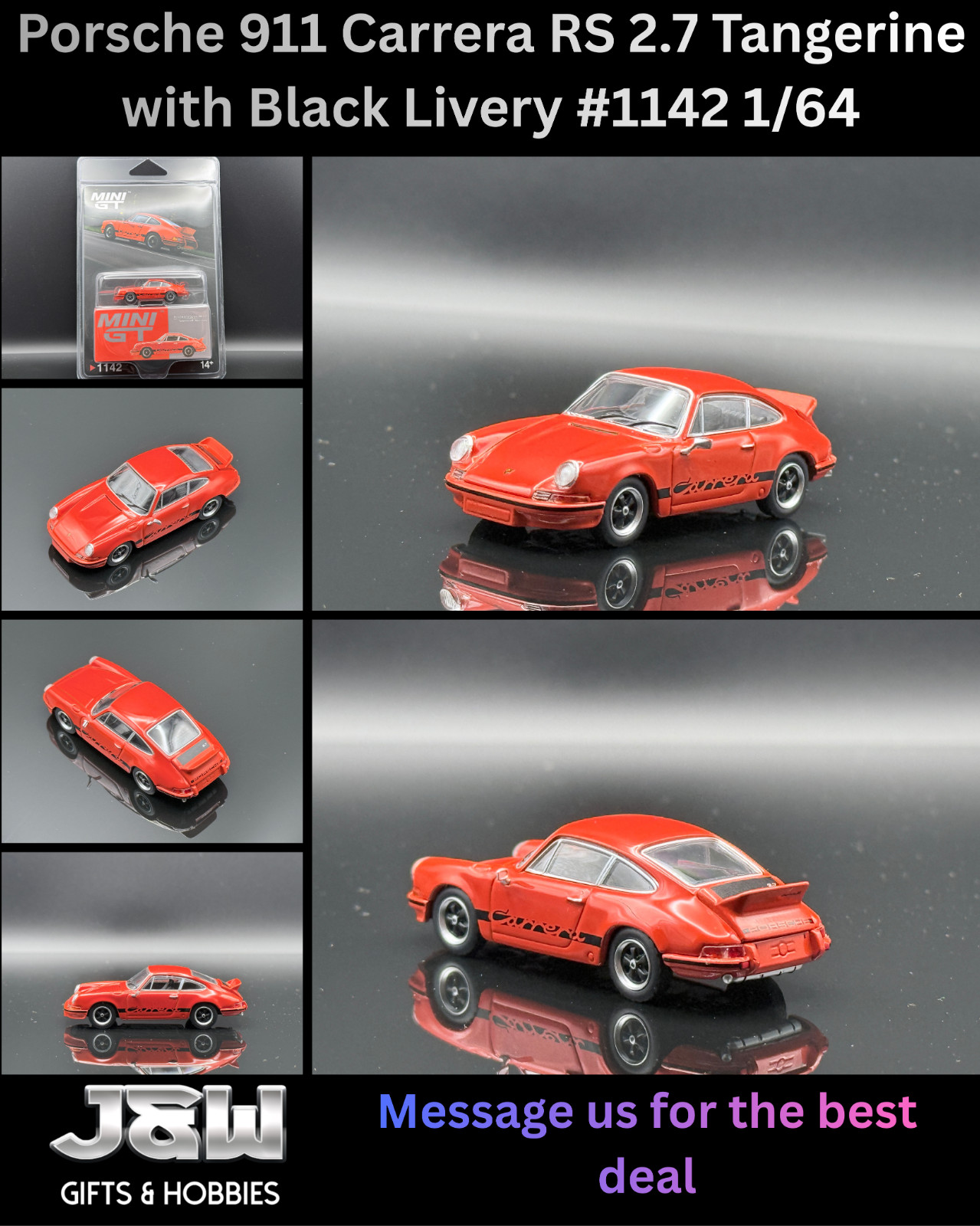 Mini GT (Sports) Porsche 911 Carrera RS 2.7 Tangerine w/ Black Livery #1142 1/64