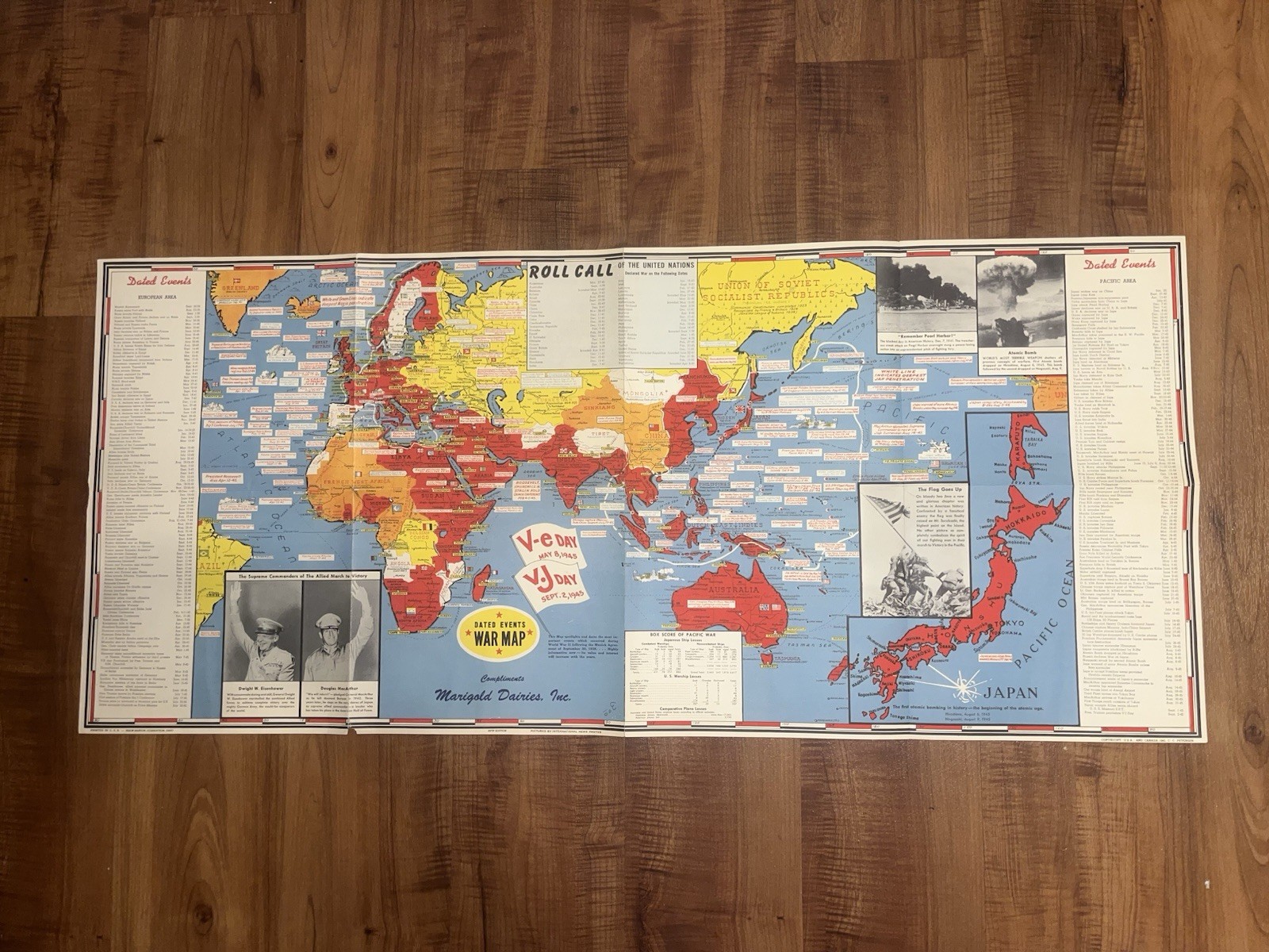 VINTAGE 1945 Dated Events World War Map 28th Edition Stanley Turner RARE WWII