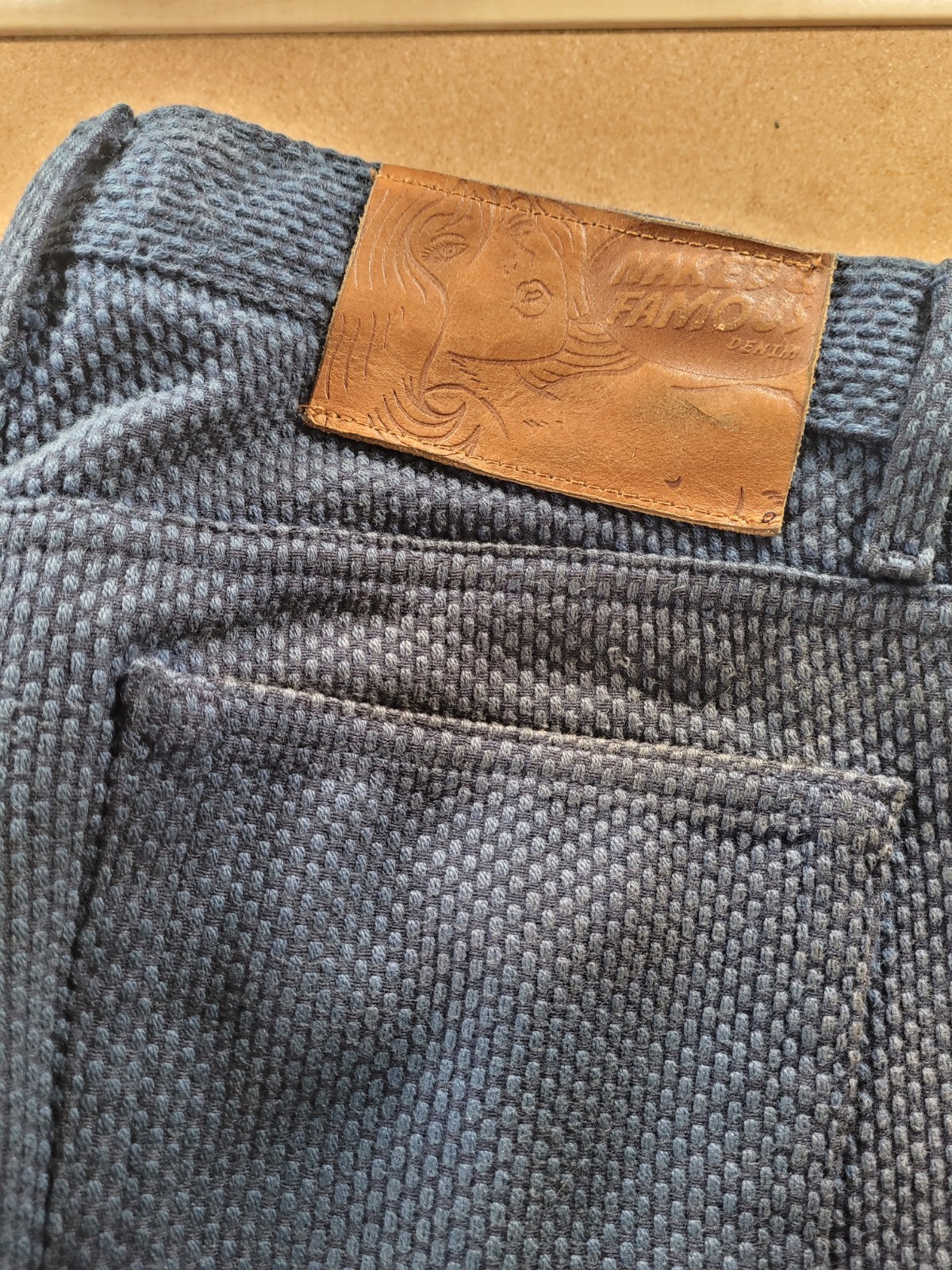 Naked & Famous Indigo Sashiko Denim Jeans Mens 32 Blue Textured Weave Faded
