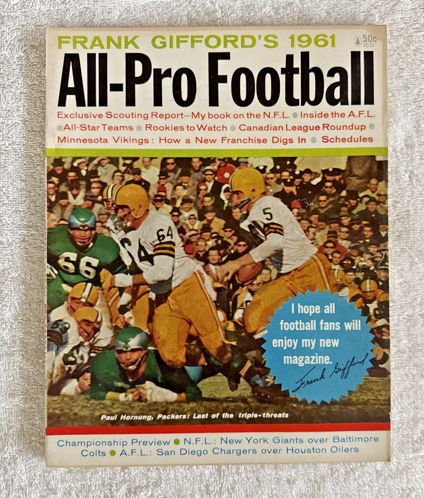 Frank Giffords All-Pro Football Magazine VTG 1961 Paul Hornung Green Bay Packers Frank Giffords All-Pro Football Magazine VTG 1961 Paul Hornung Green Bay Packers
