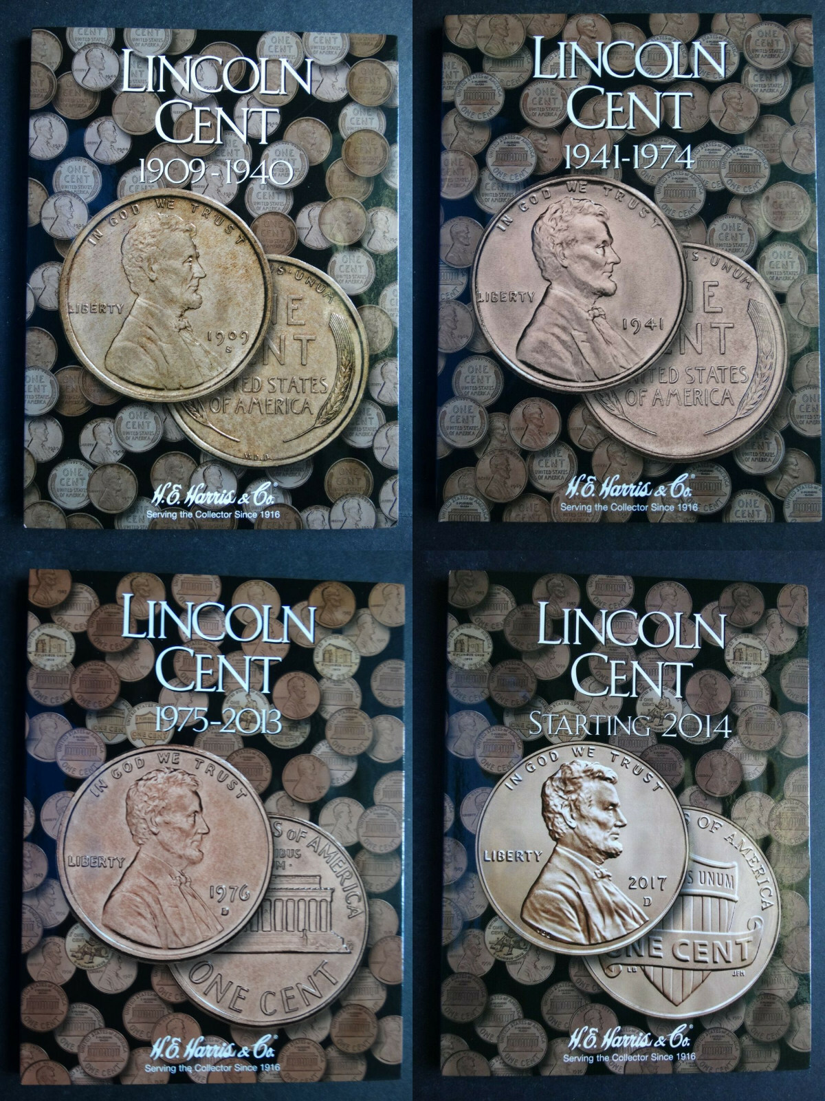 Set of 4 - HE Harris Lincoln Penny Cent Coin Folders Number 1-4 1909-2025 Book