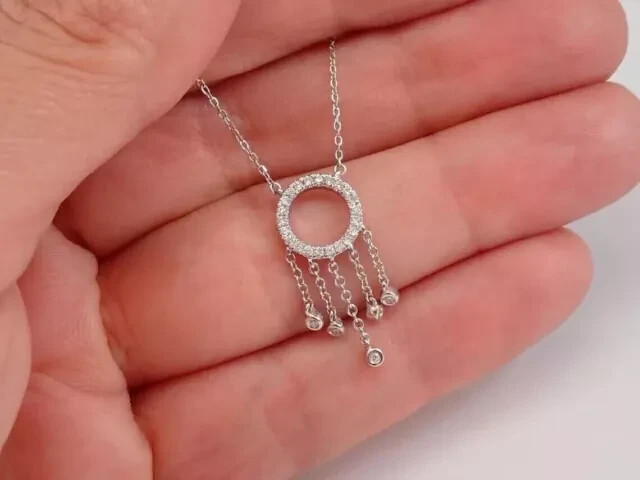 1.40 Ct Round Tester Pass Moissanite Halo Pendant In 14K White Gold Plated