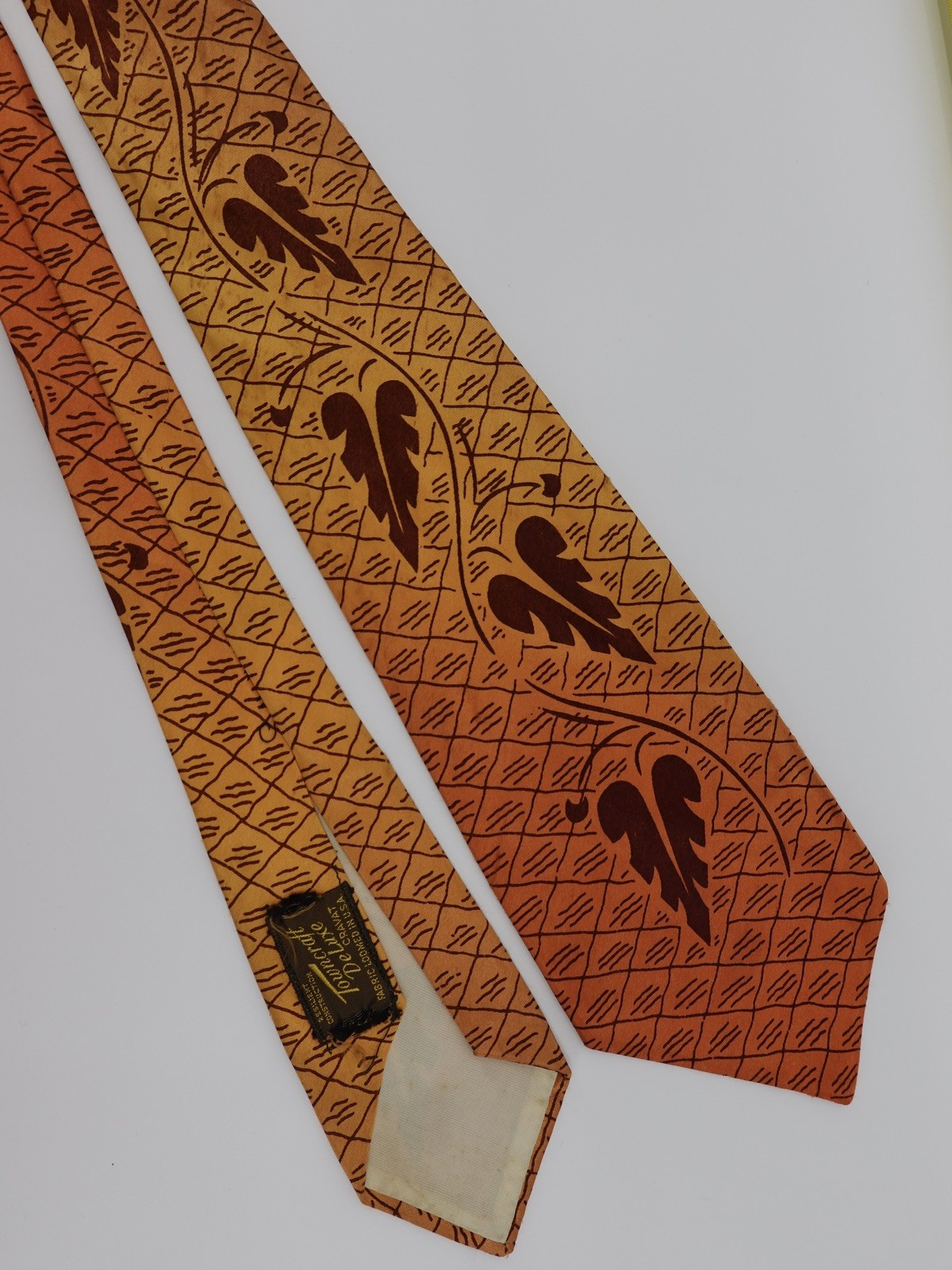 vintage 1940s 1950s bold rayon swing tie necktie 40s 50s autumn leaves