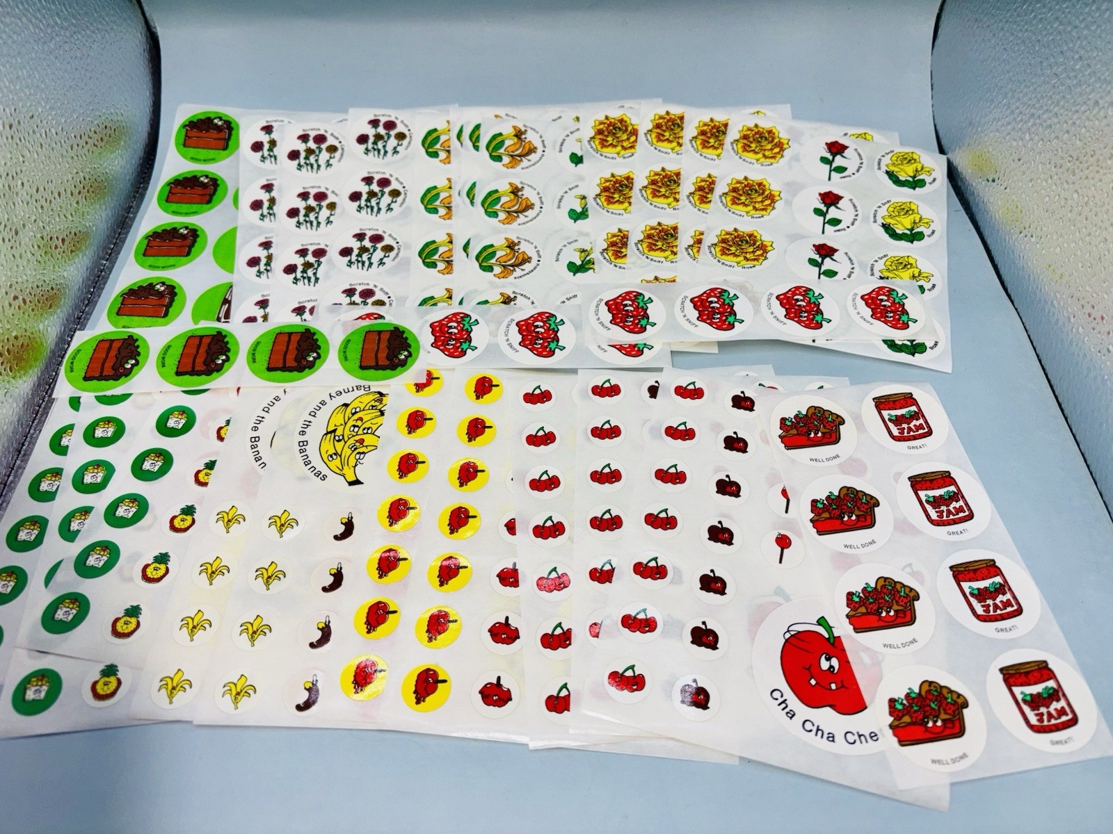 Vintage CTP Loose Full Sheet Lot Of Scratch And Sniff Stickers. 23 Full Sheets. Vintage CTP Loose Full Sheet Lot Of Scratch And Sniff Stickers. 23 Full Sheets.