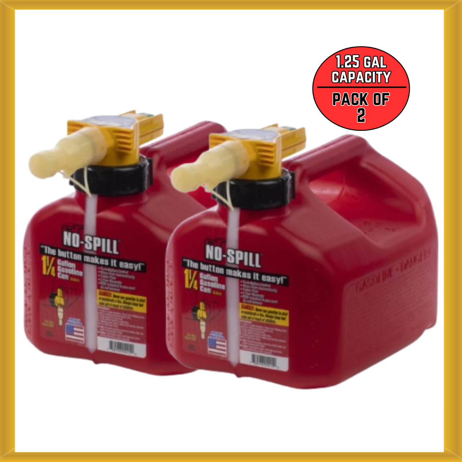 No-Spill 1.25-Gallon Gas Can Red with ViewStripe Stripe (2 PACK) NEW No-Spill 1.25-Gallon Gas Can Red with ViewStripe Stripe (2 PACK) NEW