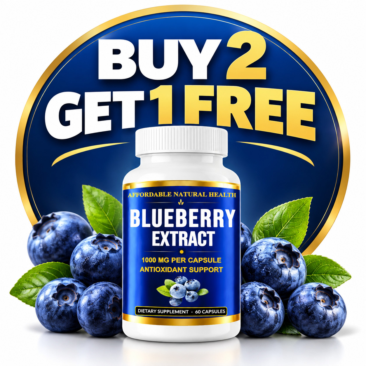 BLUEBERRY EXTRACT 1000 MG ANTIOXIDANT SUPPORT 100% PURE ALL NATURAL 60 CAPSULES