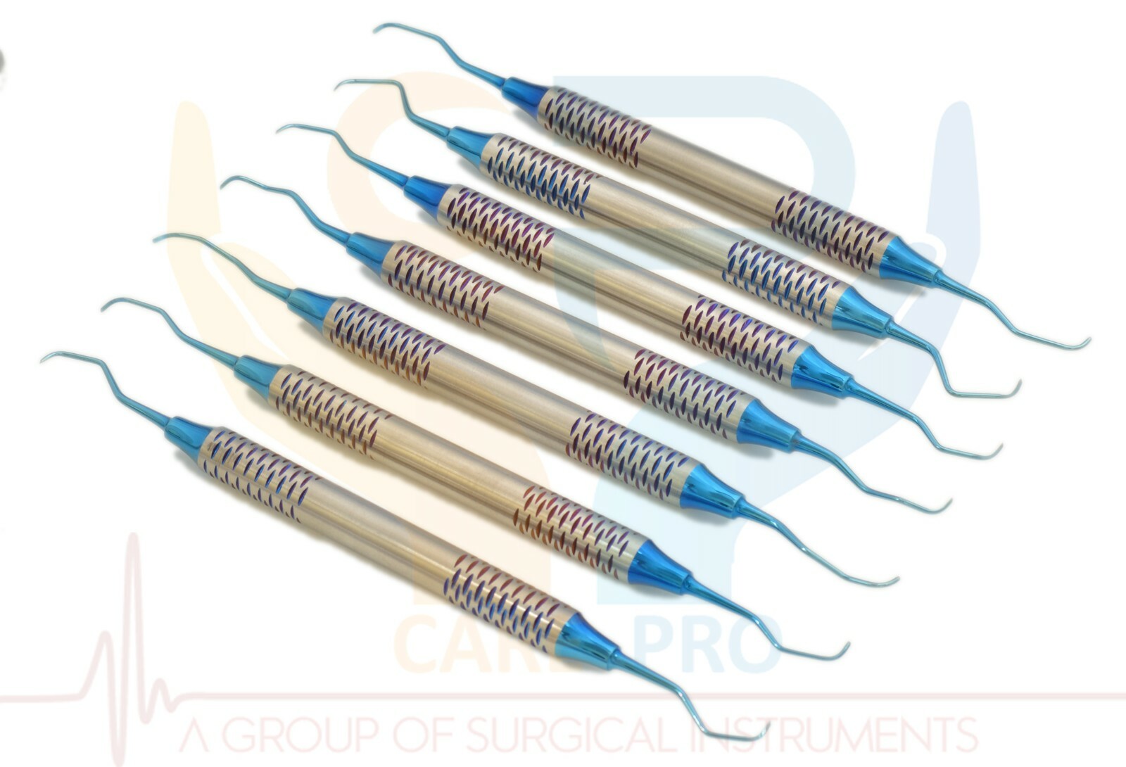 NEW HOLLOW BLUE TITANIUM 7 Piece Gracey Curette Set Dental Instruments