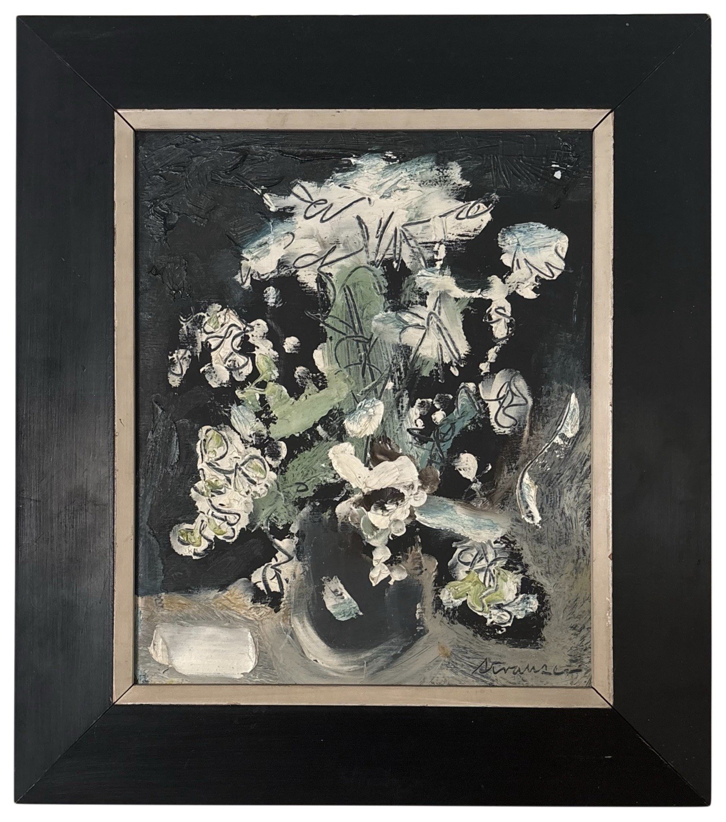 STERLING STRAUSER Original Signed Expressionist Oil Painting White Flowers
