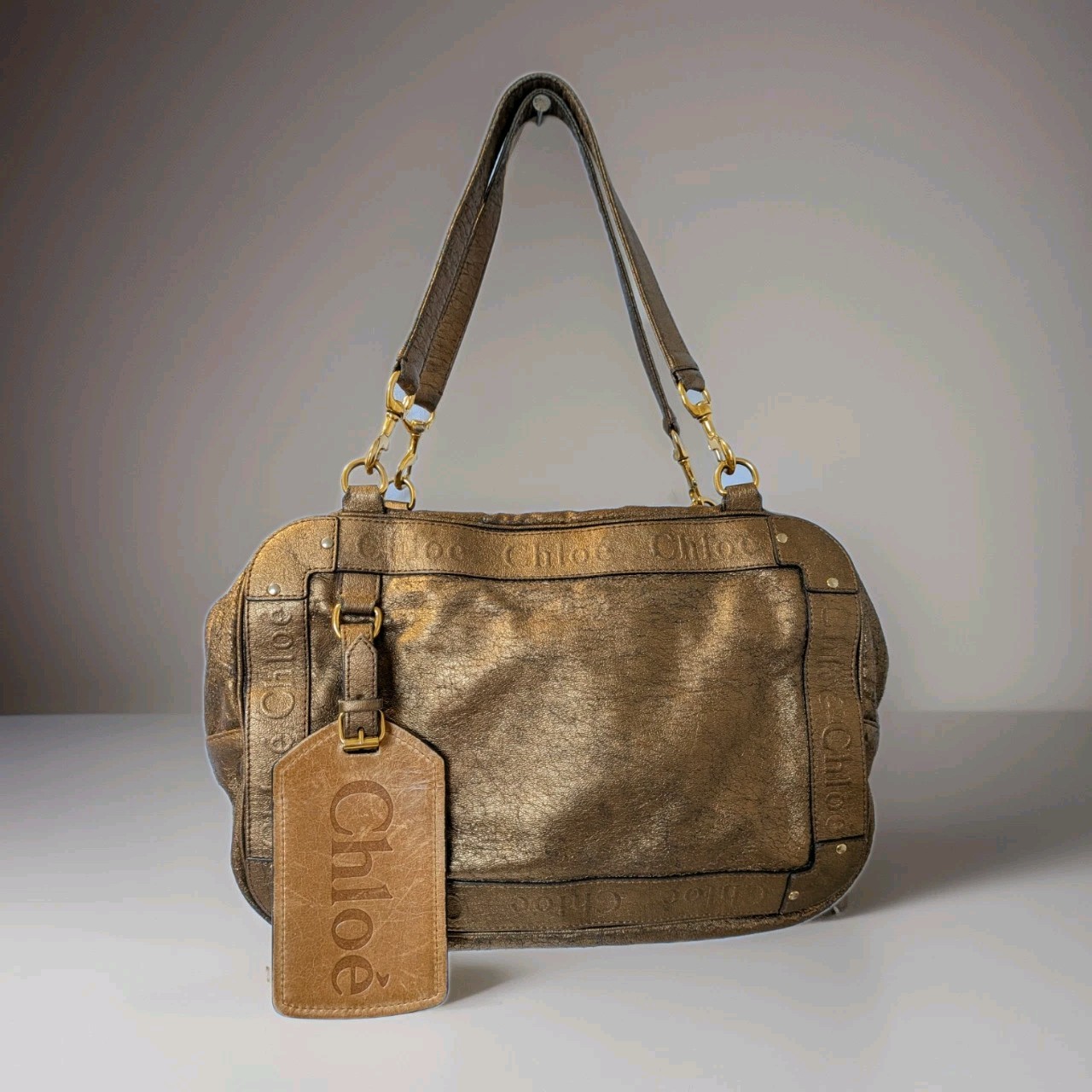 Authentic Chloe Eden Boston Bag In Bronze Metallic Leather #B0KDJQ Authentic Chloe Eden Boston Bag In Bronze Metallic Leather #B0KDJQ