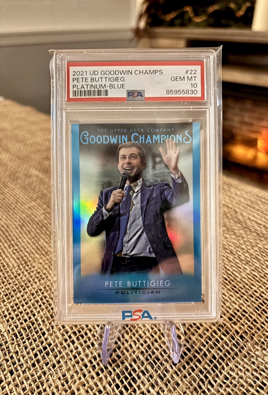 PSA 10 2021 Upper Deck Goodwin Champions Pete Buttigieg #22 Blue Platinum PSA 10 2021 Upper Deck Goodwin Champions Pete Buttigieg #22 Blue Platinum