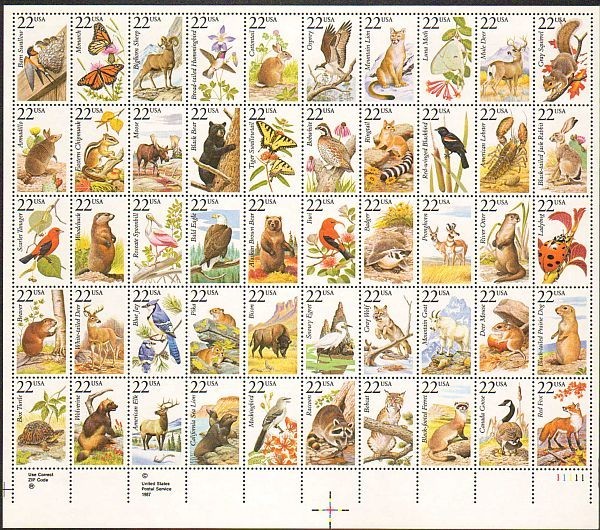 United States 22¢ ANIMALS, 50 DIFFERENT #2286-2335 MNH Full Sheet