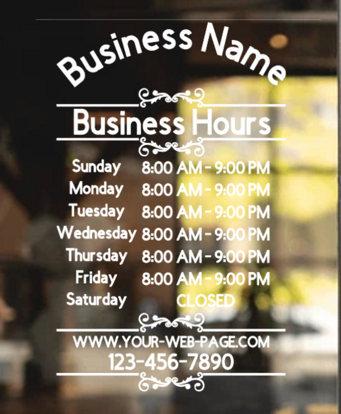 Custom Business Store Hours Sign Decal Sticker 12x18 EXTERIOR Window Door 028