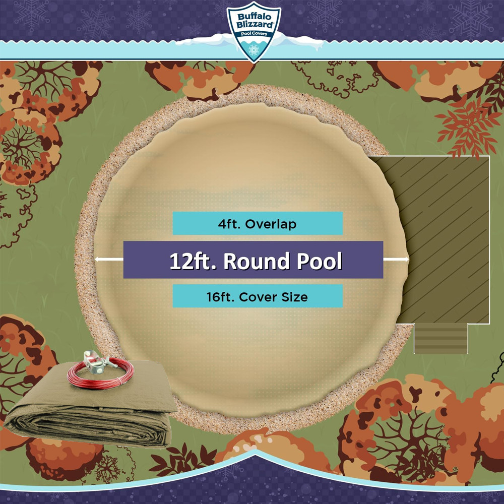Buffalo Blizzard Supreme Plus Tan Round Swimming Pool Winter Cover - Choose Size Buffalo Blizzard Supreme Plus Tan Round Swimming Pool Winter Cover - Choose Size