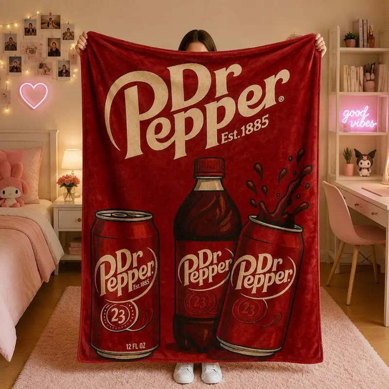 Vintage Dr Pepper Bottle Can Slogan Flannel Blanket Soda Lover Gift Vintage Dr Pepper Bottle Can Slogan Flannel Blanket Soda Lover Gift